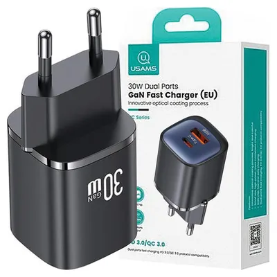 Produktbild von Usams Ład. Siec. Cc254 30W Gan Usb-C/Usb-A Schnellladegerät Hc Serie Czarny/Schwarz Cc254Tc01