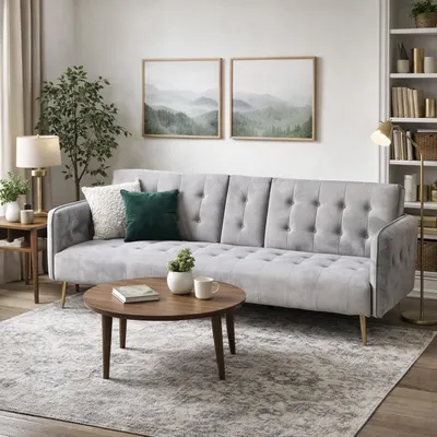 Produktbild von Couch mit Becherhalter und Bettfunktion Velvet Grau