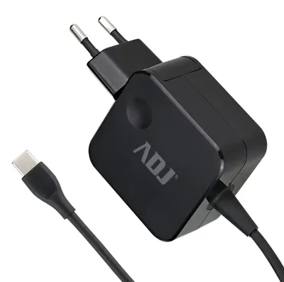 Zdjęcie produktu dla Zasilacz do laptopa ADJ USB-C 65 W, kabel 1,5 m, kompatybilny z urządzeniami Lenovo, Dell i Apple – czarny