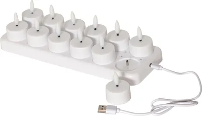 Image de Lot de 12 bougies chauffe-plat LED avec station de recharge USB blanc chaud