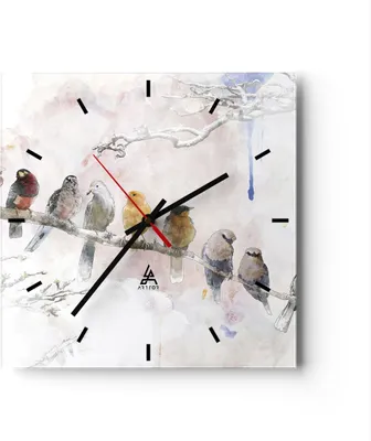 Produktbild von Wanduhr - Quadrat - Glasuhr - Vögel Kanarienvogel Zweig - 30x30cm - Schleichendes Uhrwerk - Lautlos - zum Aufhängen bereit - Dekoration Modern - Wanddekoration aus Glas - C3AC30x30-4175