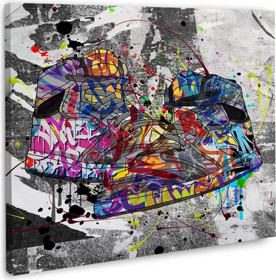 Produktbild von Graffiti Sneaker Basketball Leinwandbild Wandbild Kunstdruck XL Wanddeko: 120x120x4cm