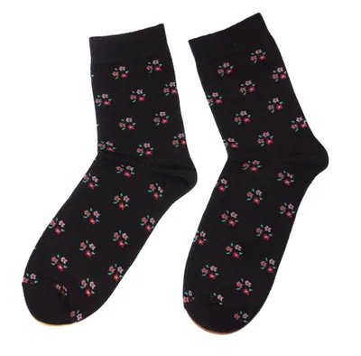 Produktbild von Damen Basic Socken aus Baumwolle Blumen Motive Schwarz Blümchen Größe 39-42