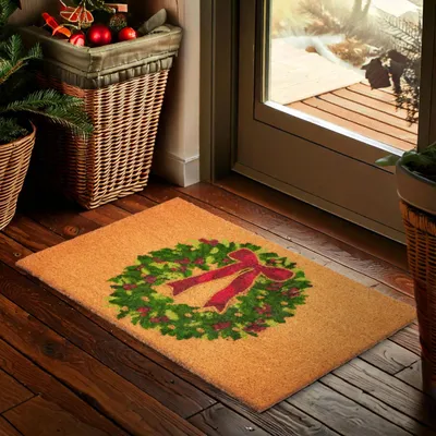 Produktbild von BRUBAKER Weihnachtsfußmatte Adventskranz - Antirutsch Fußmatte für Außen und Innen - 45 x 75 cm Outdoor Schmutzfangmatte aus Kokos