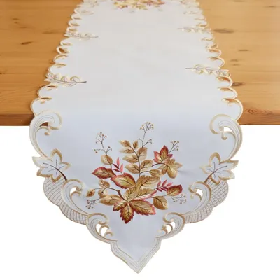 Produktbild von Tischläufer Blätter bunt Herbstlaub Stick 40x140 cm beige