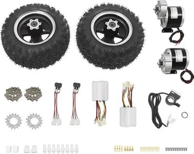 Image de Kit d'entraînement pour trottinette électrique/kart - Moteur à engrenages à balais - 36 V 350 W - Roues de 25,4 cm - Accélérateur au pouce et interrupteur de marche arrière - Noir