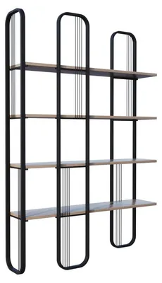 Image de Bibliothèque en panneau mélaminé et métal noir 124 x 182 x 26 cm