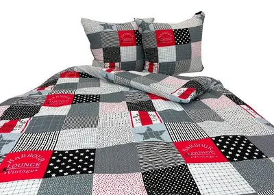 Produktbild von Bettwäsche, Waffelpiqué-Bettwäsche, bügelfrei, 100 % Baumwolle 160x200 2091 Grau-Rot