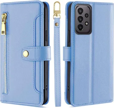 Produktbild von Handykette Samsung Hülle mit Band Handyhülle Kartenfächer Kunstleder Umhängetasche Galaxy A23 Hellblau