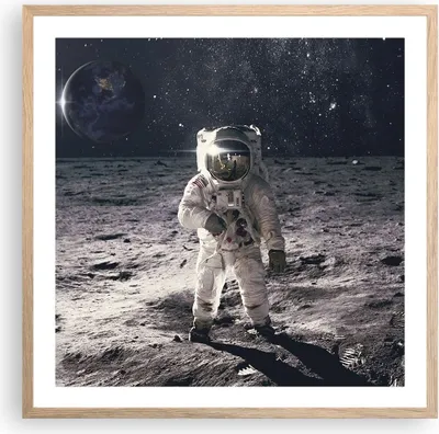 Produktbild von Gerahmtes Poster - Rahmen in heller Eiche - Mond Erde Astronaut - 60x60 cm - Wand Bild - Wanddeko - Wandbilder - Kunstposter - Wandposter - Bilderrahmen - Bilder - Kunstdruck - P2NAC60x60-4882