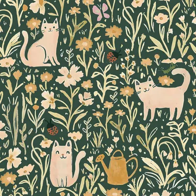 Productafbeelding van Zelfklevend Behang 41 x 300 cm, Groen Geel Bloemenpatroon, met Kat, voor Woonkamer, Slaapkamer, Kinderkamer