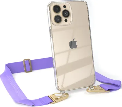 Produktbild von EAZY CASE - Hülle mit Band für Apple iPhone 13 Pro Max, Handyhülle mit Umhängeband, Silikonhülle transparent, Handykette in Violett