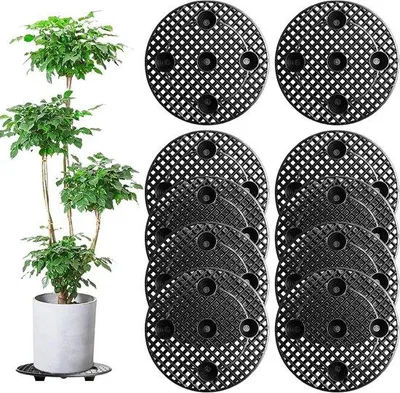 Productafbeelding van Set van 10 bloempotten met gaasbodems en een bloempotstandaard - Afvoerrooster - Diameter 30 cm - Bloempotstandaard en onderzetter - Ronde bloempotbasis - Geschikt voor binnen- en buitengebruik.