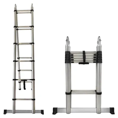 Produktbild von Teleskopleiter - Kombileiter 3,8 m (1,9+1,9 m) - 150 kg Traglast - EN131 - Edelstahl - 12 Sprossen - 30 cm Stufenabstand
