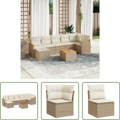 Produktbild von The Living Store 8-tlg. Garten-Sofagarnitur mit Kissen Beige Poly Rattan