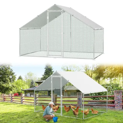 Obrázok produktu pre Klietka pre slepice Peviasot s vonkajším výbehom, rozmer 3 x 2 x 2 m, plocha 6 m², sedlová strecha, konštrukcia z pozinkovanej ocele s priemerom 25 mm, drôtená sieť z PVC a biely ochranný plachtový materiál