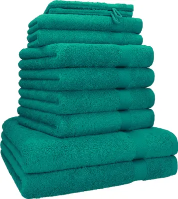 Produktbild von Betz 10-tlg. Handtuch-Set PREMIUM 2 Duschtücher 4 Handtücher 2 Gästetücher 2 Waschhandschuhe  Farbe: smaragd