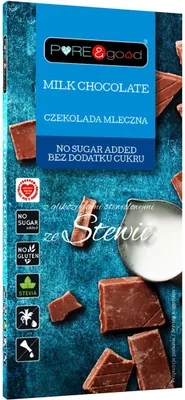 CZEKOLADA MLECZNA ZE STEWIĄ BEZ DODATKU CUKRÓW BEZGLUTENOWA 100 g - PURE&GOOD