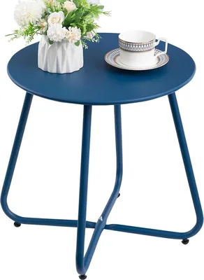 Produktbild von Beistelltisch Outdoor Balkon Gartentisch Metall Rund Wetterfest Terrasse Navy Blau
