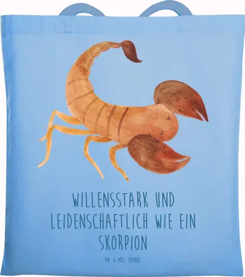 Produktbild von Mr. & Mrs. Panda Shopping Tasche Sternzeichen Skorpion - Sky Blue - Geschenk, November, Einkaufstasche, Tragetasche, Stoffbeutel, Geburtstag Oktober, Skorpione, Tote Bag