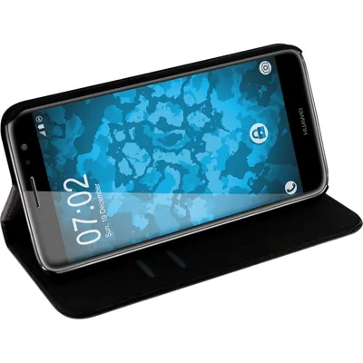 Produktbild von PhoneNatic Kunst-Lederhülle kompatibel mit Huawei Nova Plus - Book-Case schwarz + 2 Schutzfolien