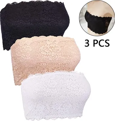Produktbild von Bandeau-BH 3 Stücke Damen Blumen Lace, Stretch, rägerlos atmungsaktiv Dehnbar