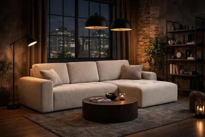 Produktbild von Kaiser Möbel Ecksofa mit Schlaffunktion und Bettkasten L-Form Ivo L, Cordstoff Poso, Beige, Rechts