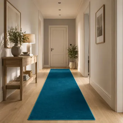 Produktbild von Hochflor Velours Läufer Teppich Luna Petrol, Größe:80x160 cm, KI-generiertes Bild
