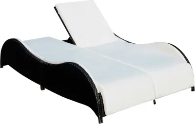 Immagine prodotto di Lettino Prendisole Doppio con Cuscino in Polyrattan Nero