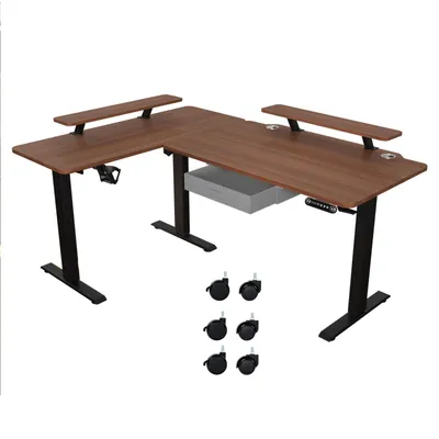 Produktbild von Radlove 160cm L-Schreibtisch Elektrisch Höhenverstellbar, Eckschreibtisch Bürotische, L Förmiger Stehpult mit Monitorständer und Schublade, Mahagoni