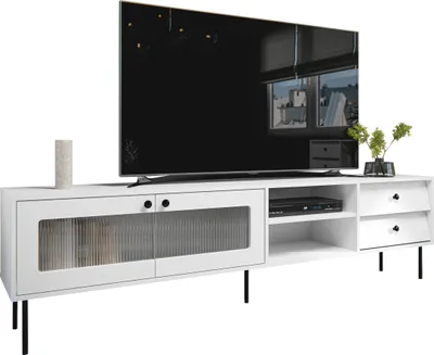 Produktbild von MIRJAN24 TV-Lowboard Valerio 200, RTV-Schrank mit zwei Drehtür, zwei Schubladen und Regal, TV-Schrank (Farbe: Weiß)