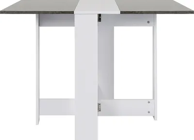 Produktbild von JEOBEST Klapptisch, nutzbar als Esstisch, Beistelltisch, Schreibtisch, Weiß + Beton, 103x76x73,4cm (ausgeklappt), 28,1x73,4x76cm (zusammengeklappt), Melaminbeschichtete Spanplatte E1 (15mm), mit Ablagefläche, für 3-4 Personen, zeitlos, modern, elegant
