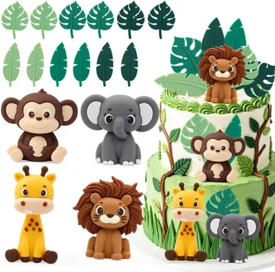 Productafbeelding van Taartdecoratie - Dieren - Jungle - Bosdieren - Verjaardagsdecoratie - Jungledieren