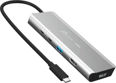 Produktbild von j5create JCD401-N USB4™ Dual 4K Multi-Port Hub, Kabelgebunden, USB 3.2 Gen 2 (3.1 Gen 2) Type-C, 85 W, Silber, 10 Gbit/s, 4K Ultra HD