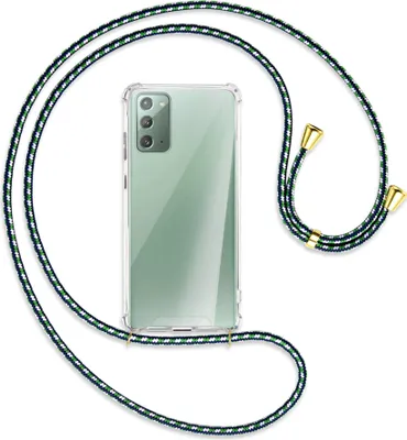 Produktbild von Handykette Backcover-Schutzhülle mit Band (Metall goldfarben) für Samsung Galaxy Note20 4G/5G (N980,N981) - grün/blau/weiß