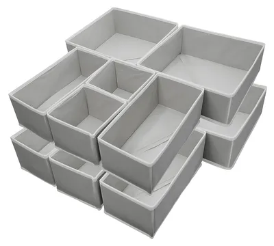Schubladen-Organizer-Set, 12-teilig, faltbar, grau
