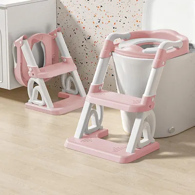 Image de Siège de toilette 2 en 1 avec marchepied, pliable, rose
