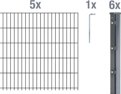 Obrázek produktu pro Plot z dvojitých tyčí Alberts 674216 jako 12dílná kompletní sada, antracitová, výška 203 cm, délka 12,5 m
