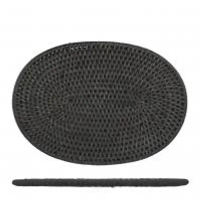 Produktbild von H&H Untersetzer, oval, aus Rattan, schwarz, 24 x 17,5 cm