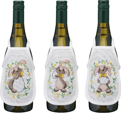 Produktbild von Permin Kreuzstich-Set: Flaschenhüllen, 3er-Set „Osterhase“, 10 x 15 cm