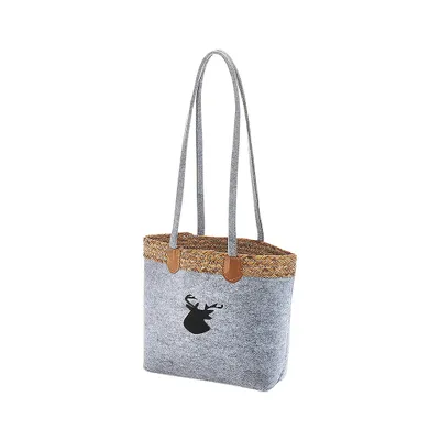 Obrázek produktu pro Taška Kobolo z plsti a vodního hyacintu - jelen - šedá - 35x15x30 cm - taška přes rameno taška přes rameno nákupní taška taška přepravní koš nákupní taška