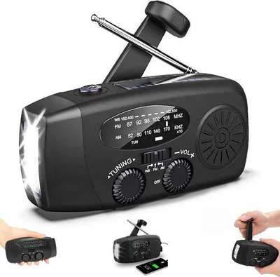 Obrázek produktu pro Přežití rádio s dynamickým napájením, funkcí SOS a powerbankou – 2000 mAh – ideální pro kempování a turistiku