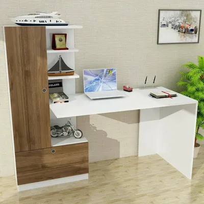Immagine prodotto di Dmora Scrivania Sordio 61.8x149.5x120h cm Bianco, 4 Ripiani 4 Vani