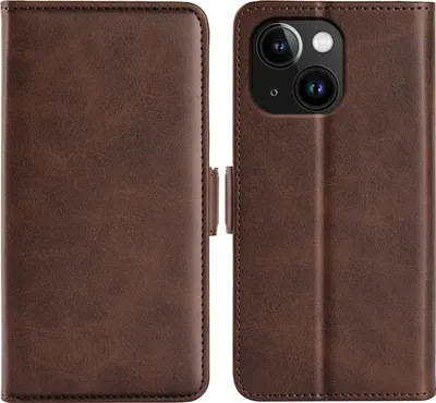 Produktbild von Mobigear Slim Magnet iPhone 15 Hülle Klapphülle Geldbörse - Braun
