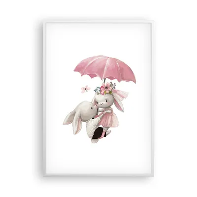 Produktbild von Gerahmtes Poster - Weißer Rahmen - Hasen Regenschirm Kinder - 70x100 cm - Wand Bild - Wanddeko - Wandbilder - Kunstposter - Wandposter - Bilderrahmen - Bilder - Kunstdruck - P2WPA70x100-4777