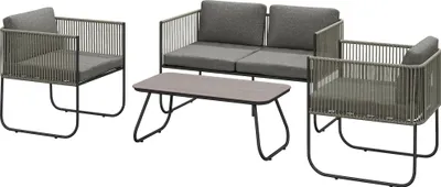 Produktbild von GartenmöbelSetausPolyrattanLounge-SetmitSofaSesselTischKissenwetterfest116x60x69cmBraun+Dunkelgrau