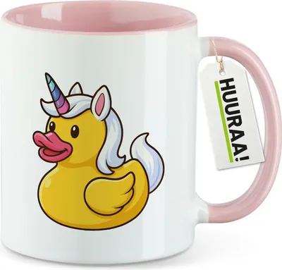 Produktbild von Huuraa Kaffeetasse Quietscheente Einhorn Gummiente Unicorn 330ml Rosa Keramik Kaffeebecher Geschenkidee