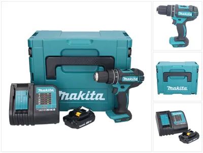 Image de Makita DHP 482 SY1J Perceuse-visseuse à percussion sans fil 18 V 62 Nm + 1x batterie 1,5 Ah + chargeur + Makpac