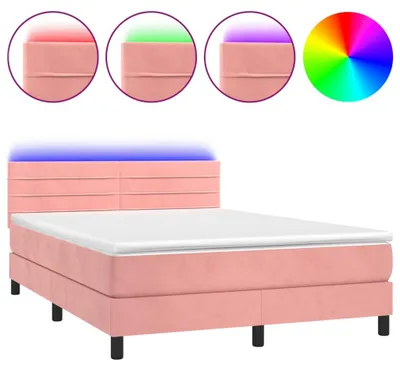 Produktbild von vidaXL Boxspringbett mit Matratze & LED Rosa 140x190 cm Samt