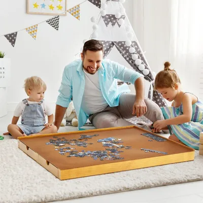 Obrázek produktu pro Dřevěný puzzle stůl se 4 zásuvkami, 80 x 65 cm